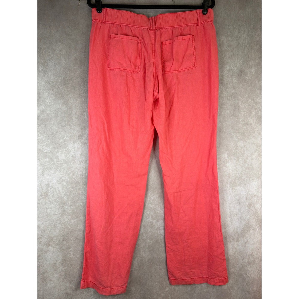 SO Linen Blend Pants Womens‎ Large Coral Relaxed Straight Leg Elastic Back Beach - Picture 3 of 4
